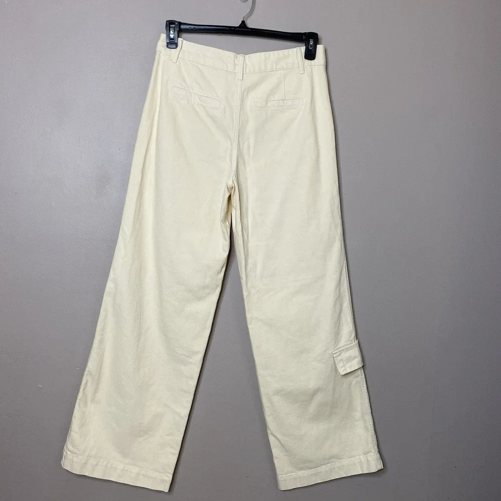 ZARA Women Jeans Sz S High Waisted Baggy Loose Fit Wide Leg Cargo Pants Beige - Picture 2 of 11